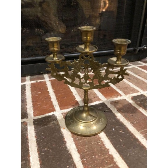 Vintage gold ornate brass candelabra for 3 candlestick holders 8 inches tall - Picture 7 of 9